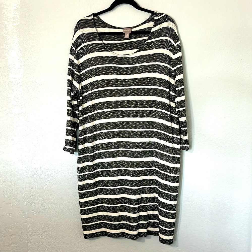 Chicos Black White Striped Shift Dress Modal 3/XL/16